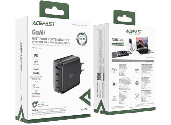 ACEFAST A94 PD 100W GaN Phone Charger 3 Type-C + USB-A Four Ports Power Adapter, EU Plug - Black